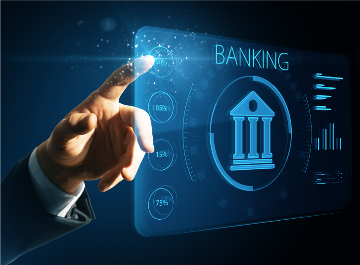 Image representing banking sector with icons and charts