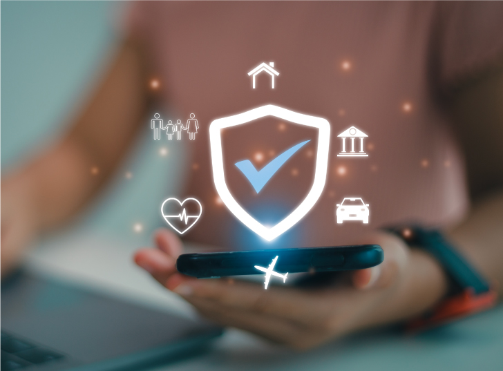 Image representing the insurance sector with icons related to protection and security